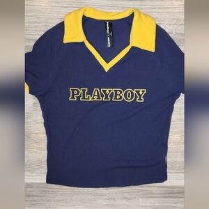 PLAYBOY Womens Polo in Navy and Yellow